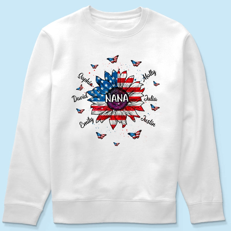 Grandma With Grandkids Names Nation Flag Sunflower Personalized Shirt