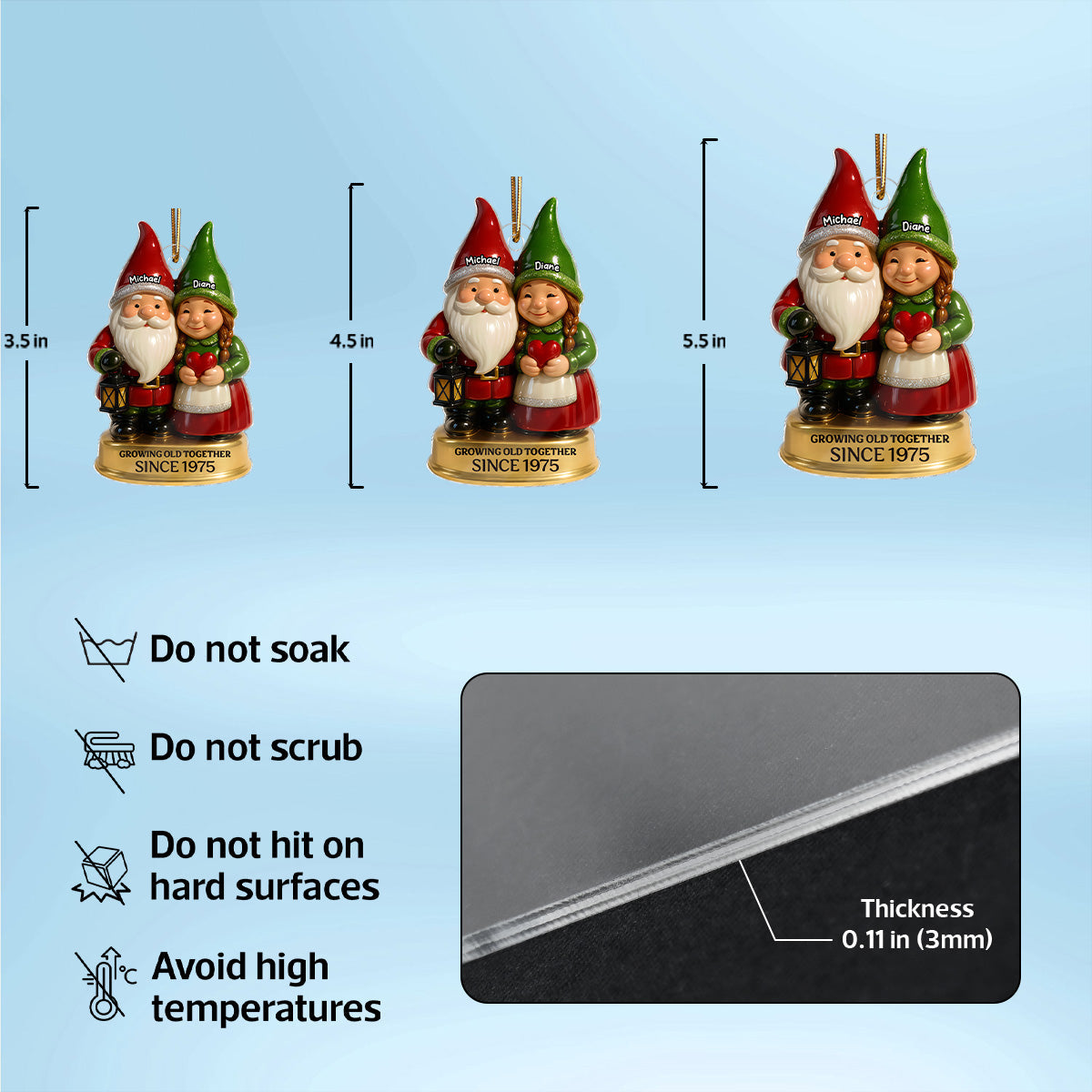 3D Effect Gnome Couple Vintage Nostalgic Christmas Personalized Flat Acrylic Ornament