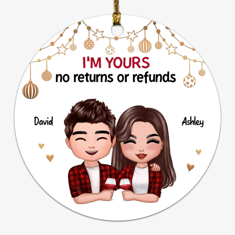 Doll Couple Hugging Holding Drinks Christmas Personalized Circle Ornament