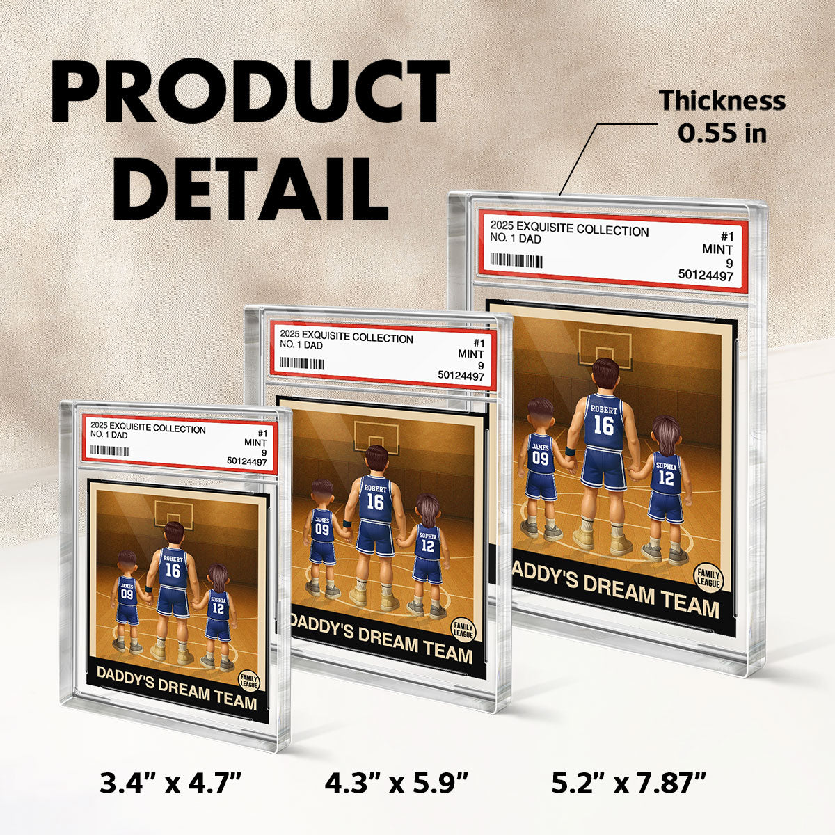 Basketball No. 1 Dad Man & Kids Trading Card Style - Personalized Acrylic Block Plaque