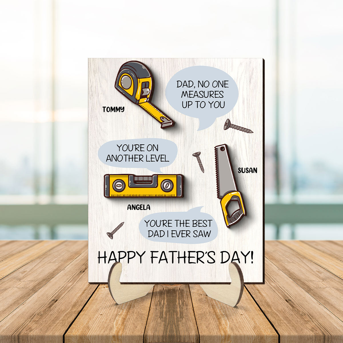 Dad No One Measure Up To You Personalized 2-Layered Wooden Plaque,  Gift for Dad