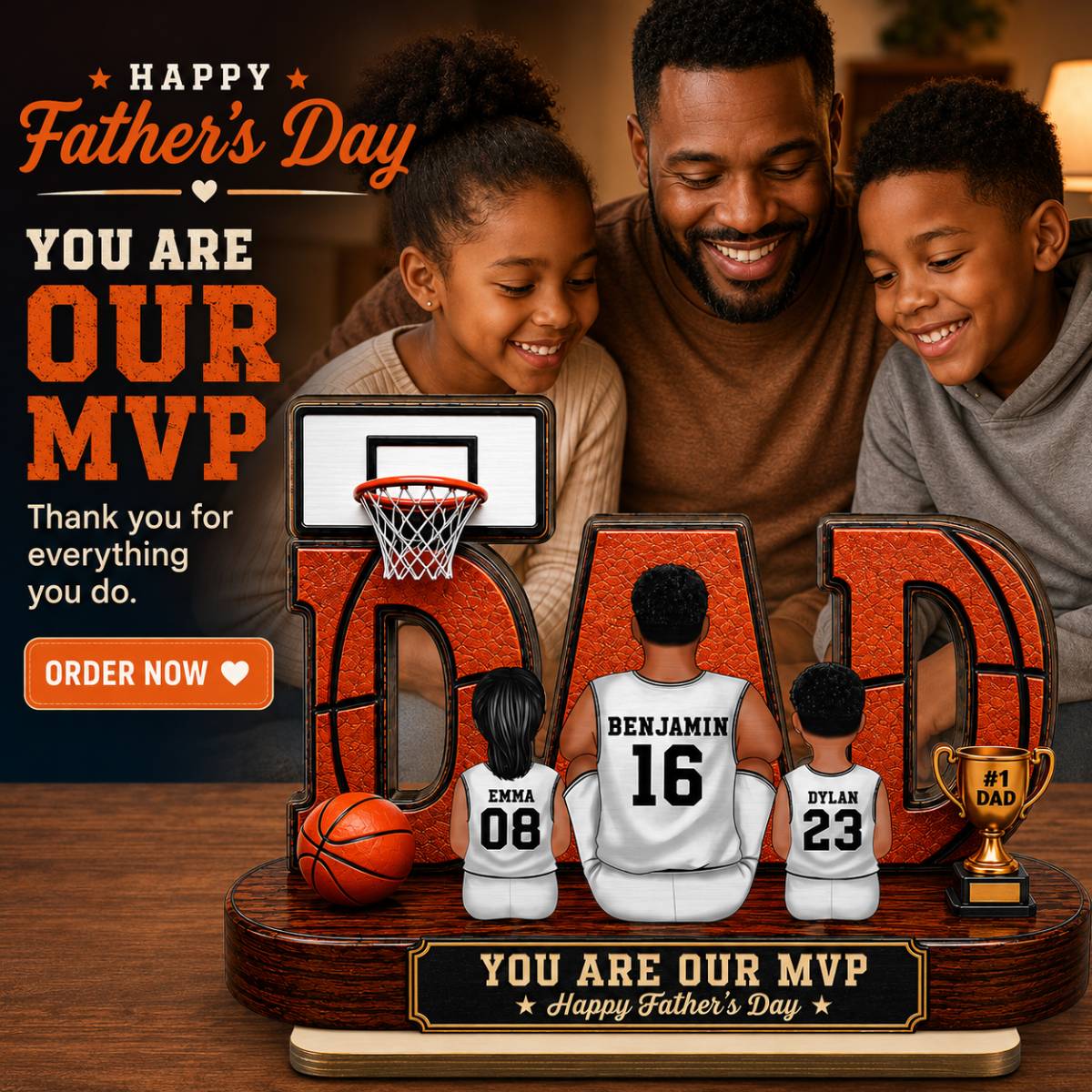 Basketball Dad Legend Daddy's Dream Team - Personalized 2-Layered Wooden Plaque - Unique Gift, Birthday Gift For Dad, Husband, Basketball Fans