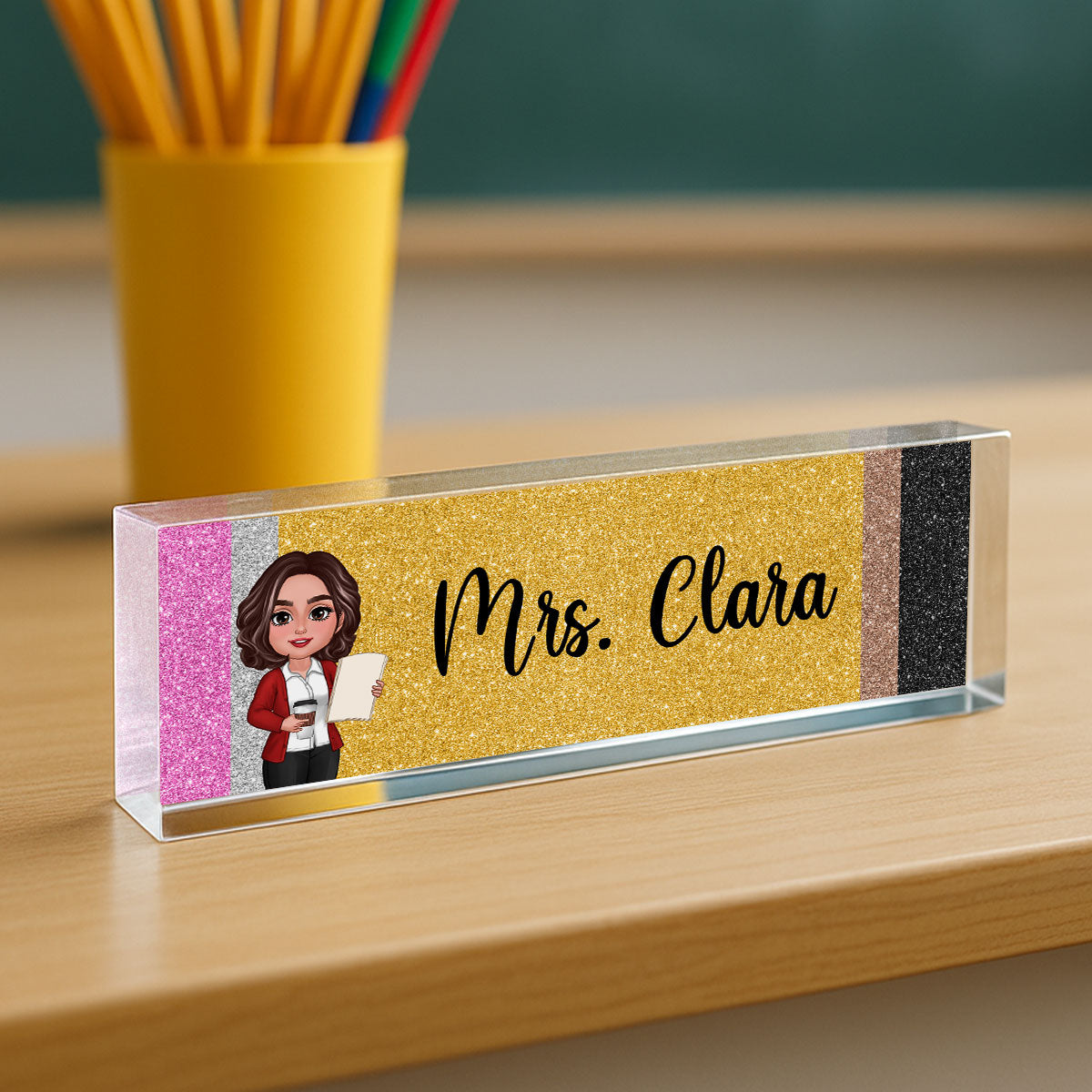 Teacher Pencil Personalized Acrylic Desk Name Plate, Gift For Teacher