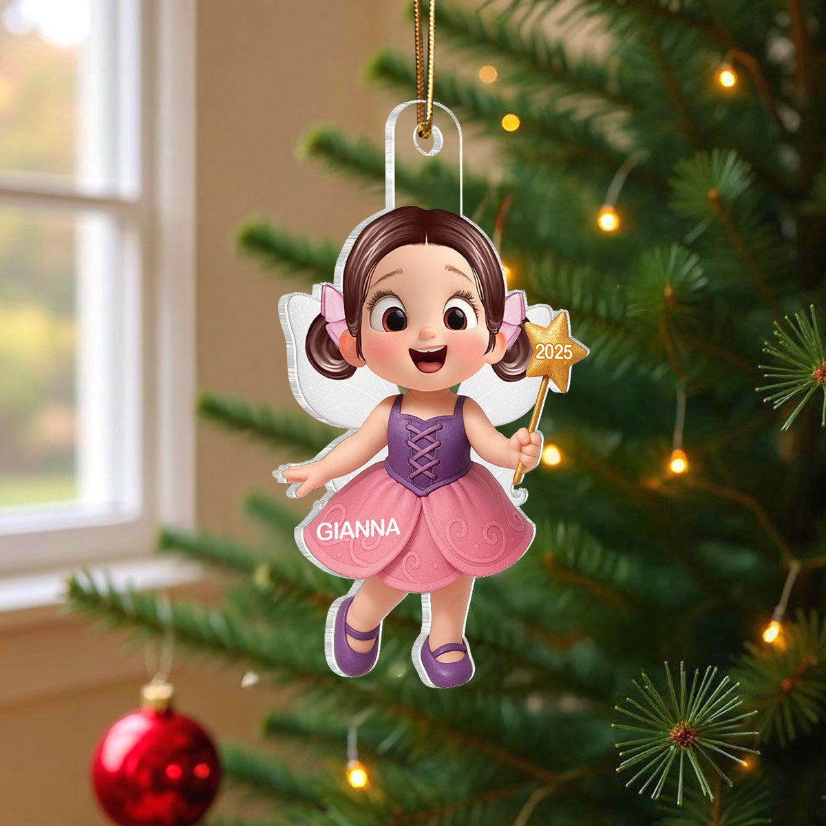 3D Effect Little Girl Princess Christmas Personalized Acrylic Ornament