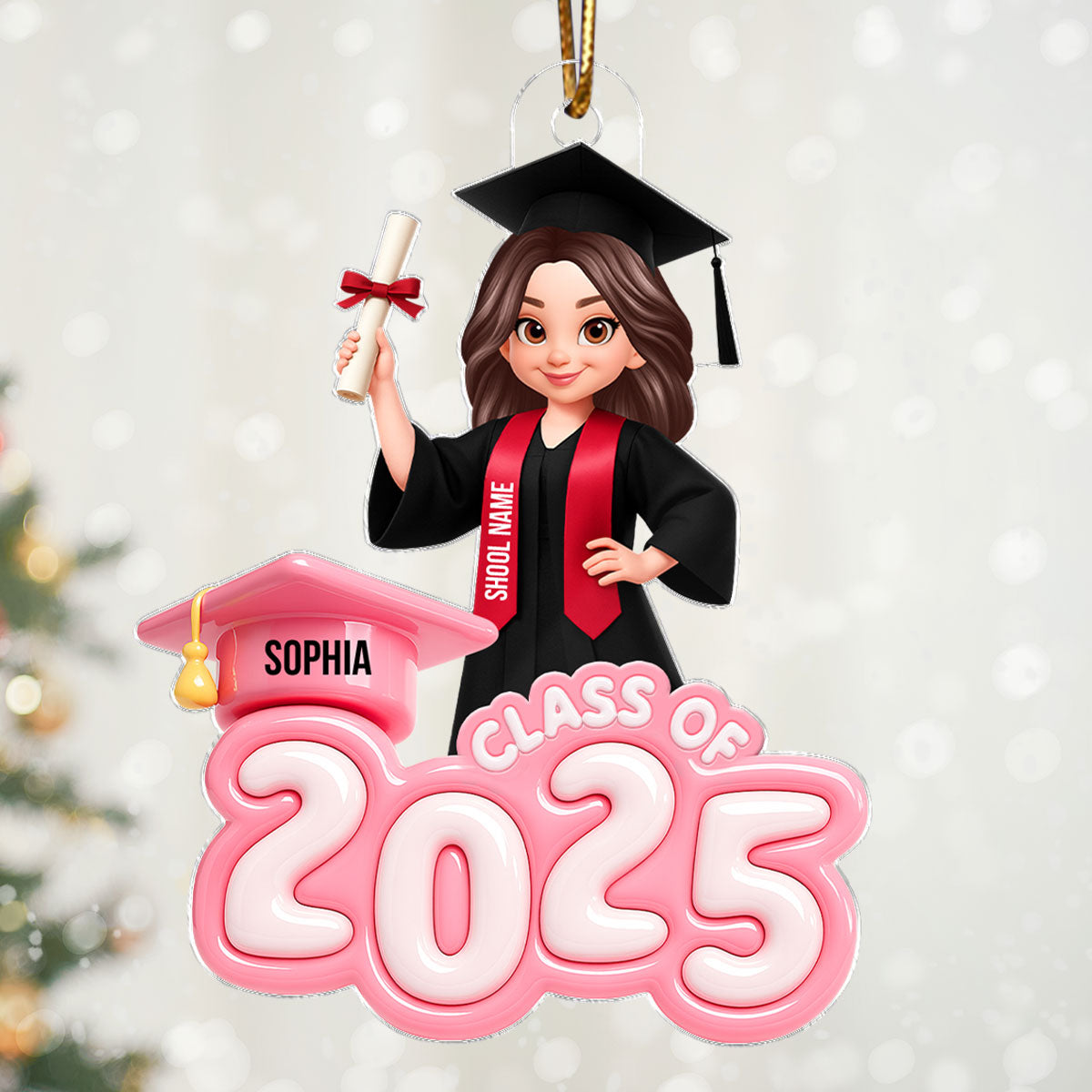 Class of 2025 3D Inflated Pastel Color - Personalized Acrylic Ornament - Christmas Gift for Senior