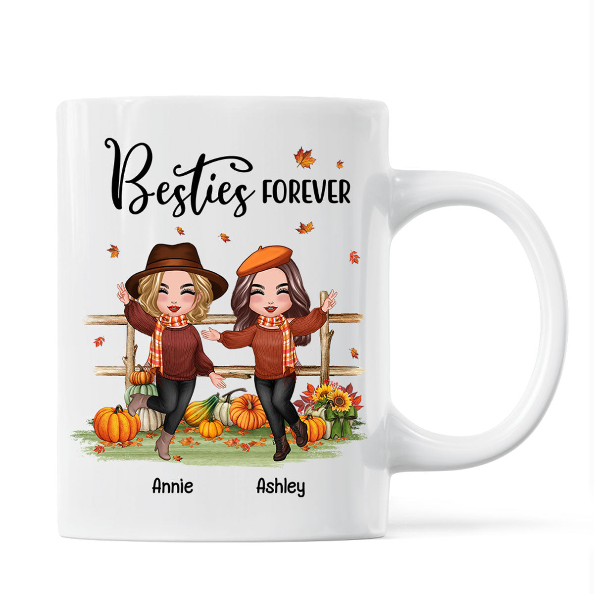 Fall Season Happy Doll Besties In The Pumpkin Patch Personalized Mug