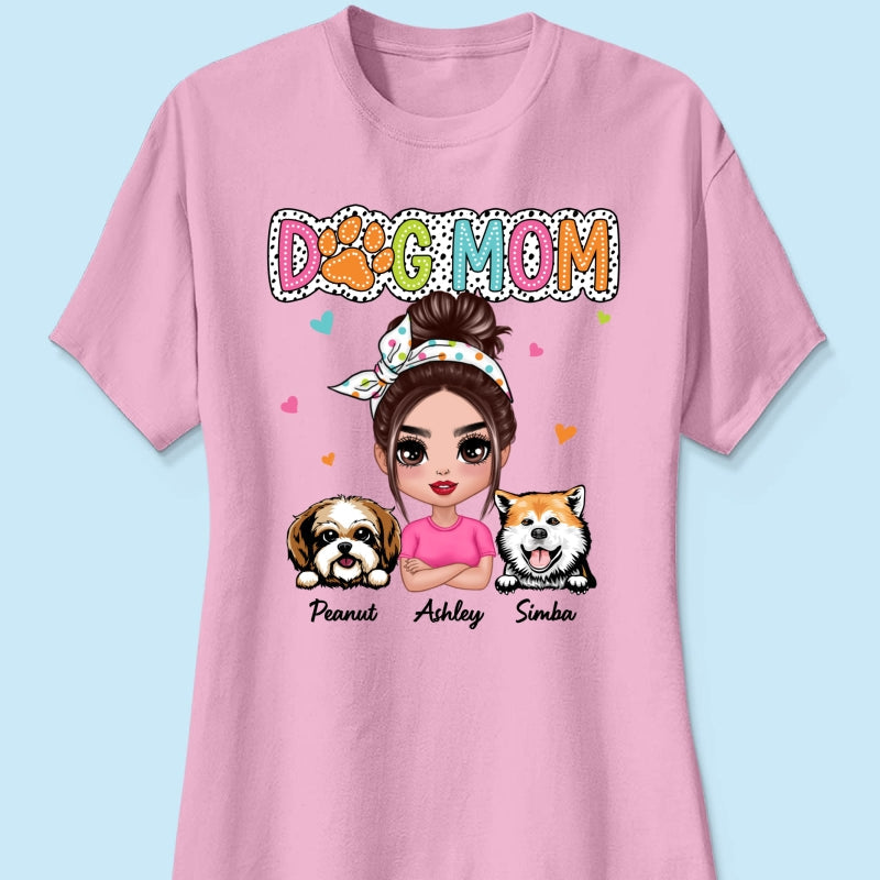 Dog Mom Summer Vibe Dots Sassy Woman & Peeking Dogs Personalized Shirt