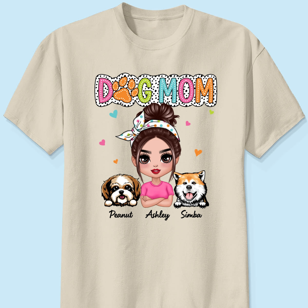 Dog Mom Summer Vibe Dots Sassy Woman & Peeking Dogs Personalized Shirt