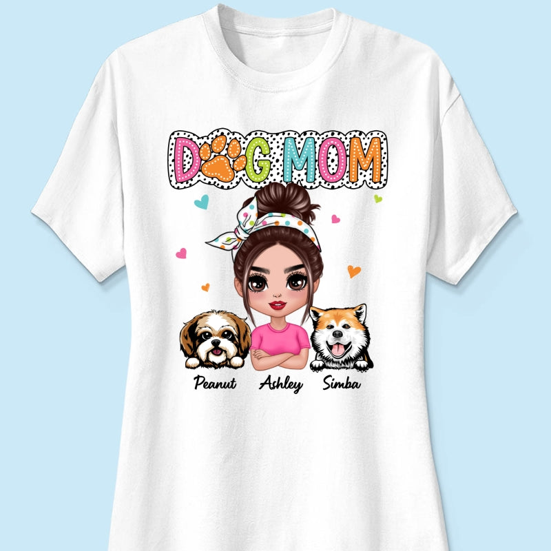 Dog Mom Summer Vibe Dots Sassy Woman & Peeking Dogs Personalized Shirt