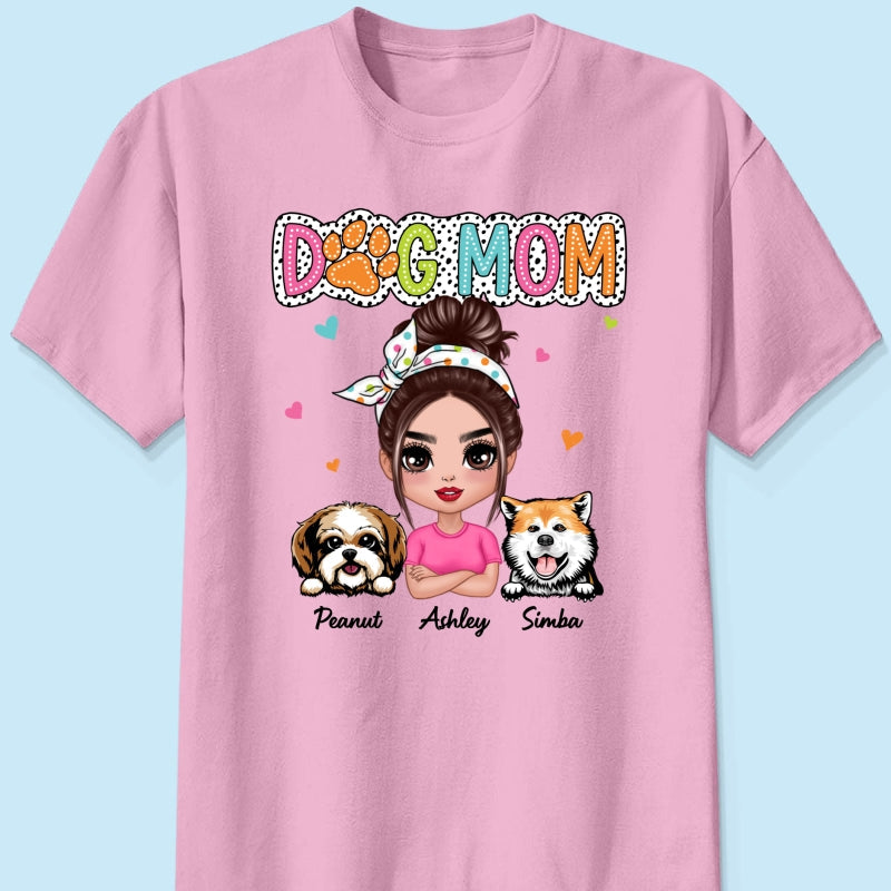 Dog Mom Summer Vibe Dots Sassy Woman & Peeking Dogs Personalized Shirt