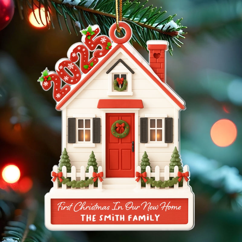 Family First Christmas In Our New Home - Personalized Acrylic Ornament - Unique Christmas Gift For Family