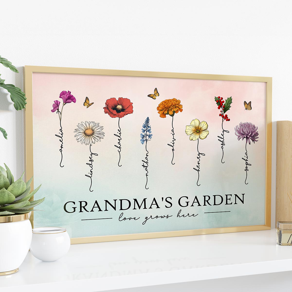 Grandma‘s Garden Love Grows Here Beautiful Birth Month Flowers - Personalized Poster