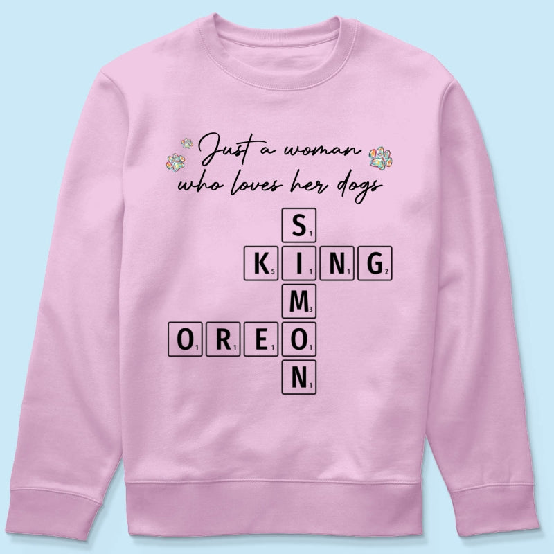Just A Woman Who Loves Dogs Cats Crossword Puzzle Art Personalized Shirt