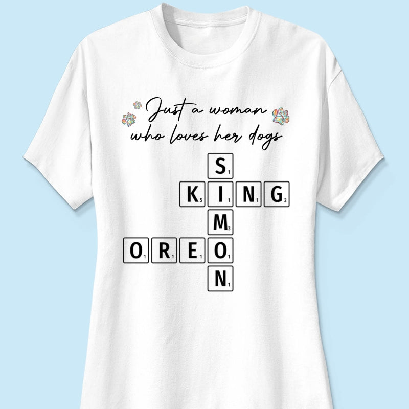Just A Woman Who Loves Dogs Cats Crossword Puzzle Art Personalized Shirt