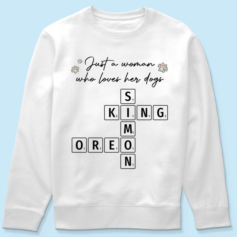 Just A Woman Who Loves Dogs Cats Crossword Puzzle Art Personalized Shirt