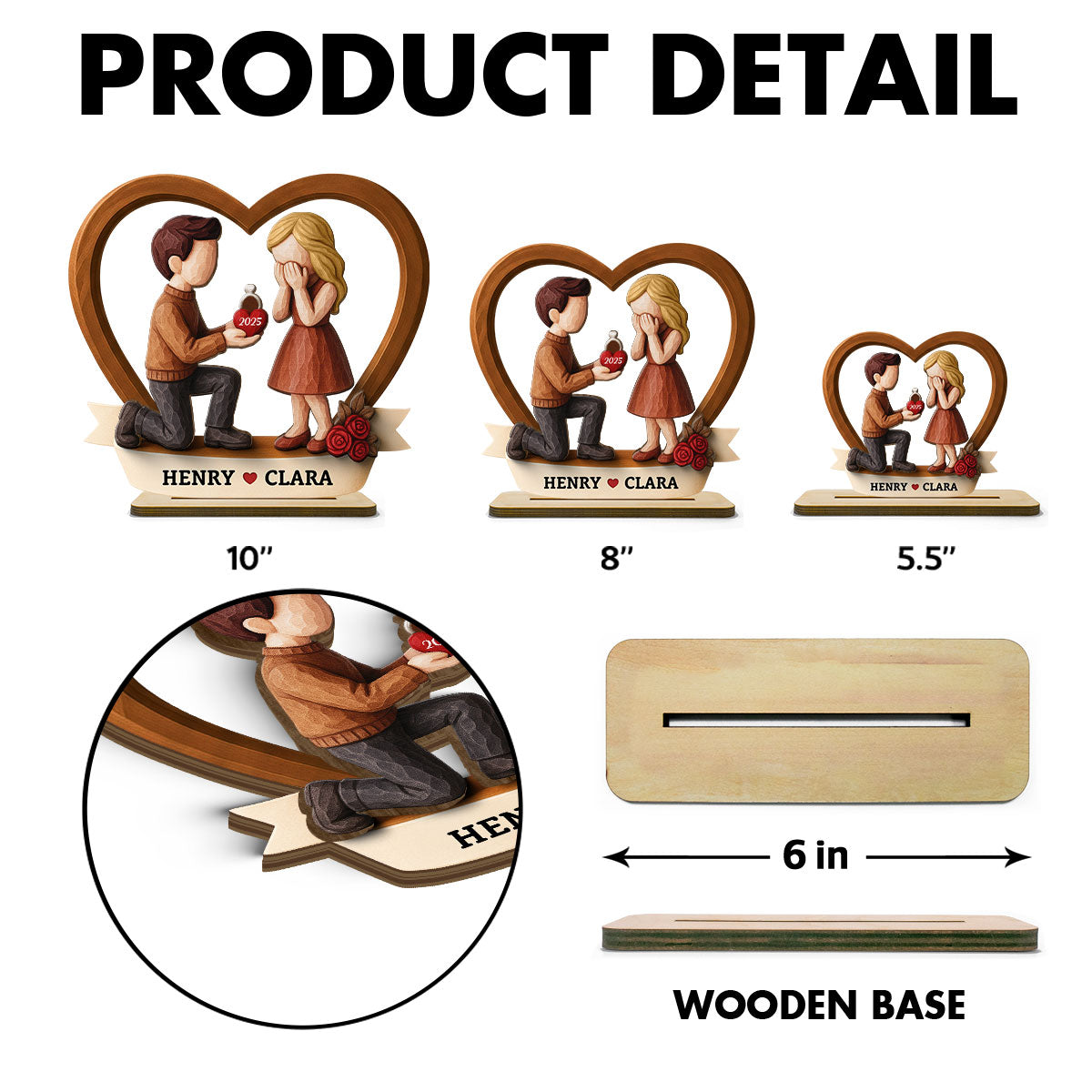 Couple Marriage Proposal 3D Wooden Effect - Personalized Wooden Plaque - Newly Engaged Gift, ""She Said Yes!""