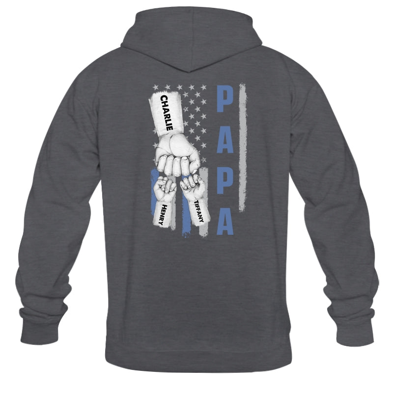 Dad Papa Grandpa Fist Bump American Flag Personalized Back Printed Shirt