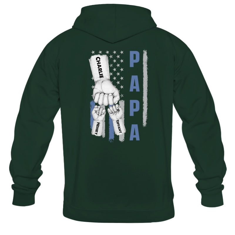 Dad Papa Grandpa Fist Bump American Flag Personalized Back Printed Shirt