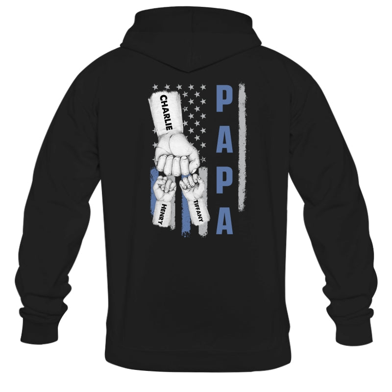 Dad Papa Grandpa Fist Bump American Flag Personalized Back Printed Shirt