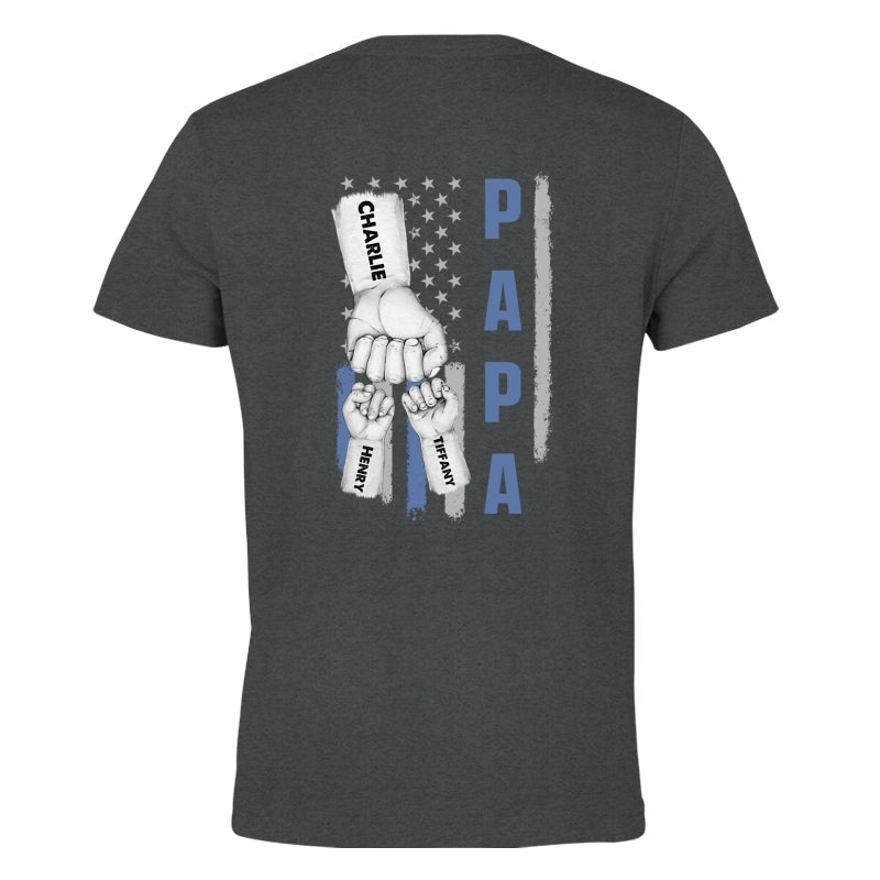 Dad Papa Grandpa Fist Bump American Flag Personalized Back Printed Shirt