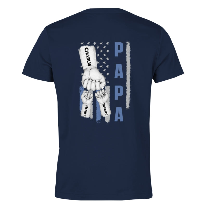 Dad Papa Grandpa Fist Bump American Flag Personalized Back Printed Shirt