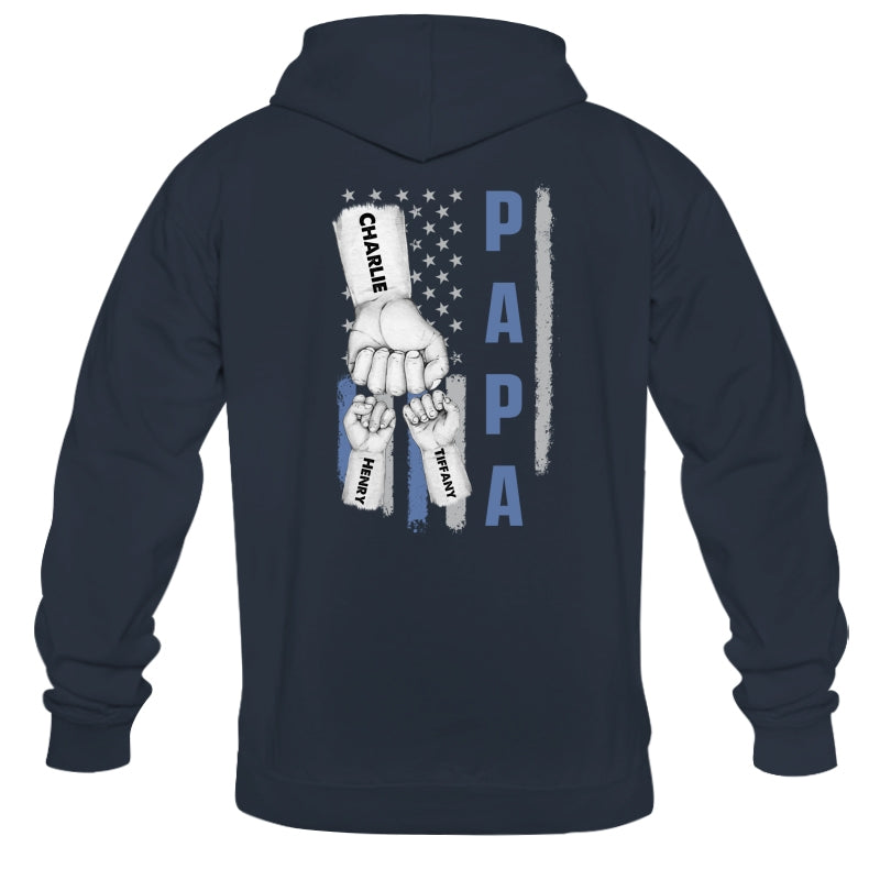 Dad Papa Grandpa Fist Bump American Flag Personalized Back Printed Shirt