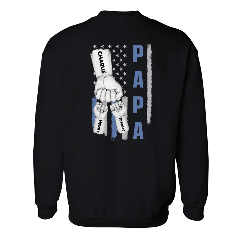Dad Papa Grandpa Fist Bump American Flag Personalized Back Printed Shirt