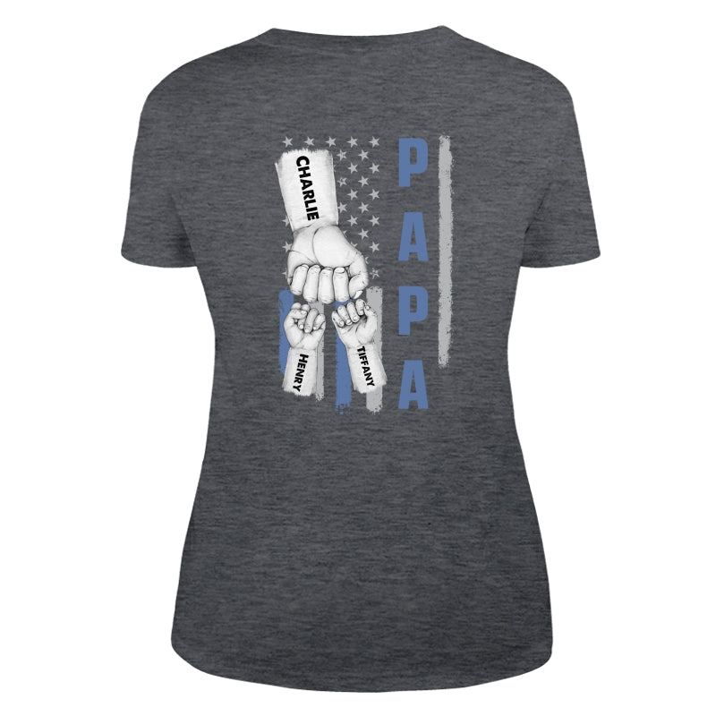 Dad Papa Grandpa Fist Bump American Flag Personalized Back Printed Shirt