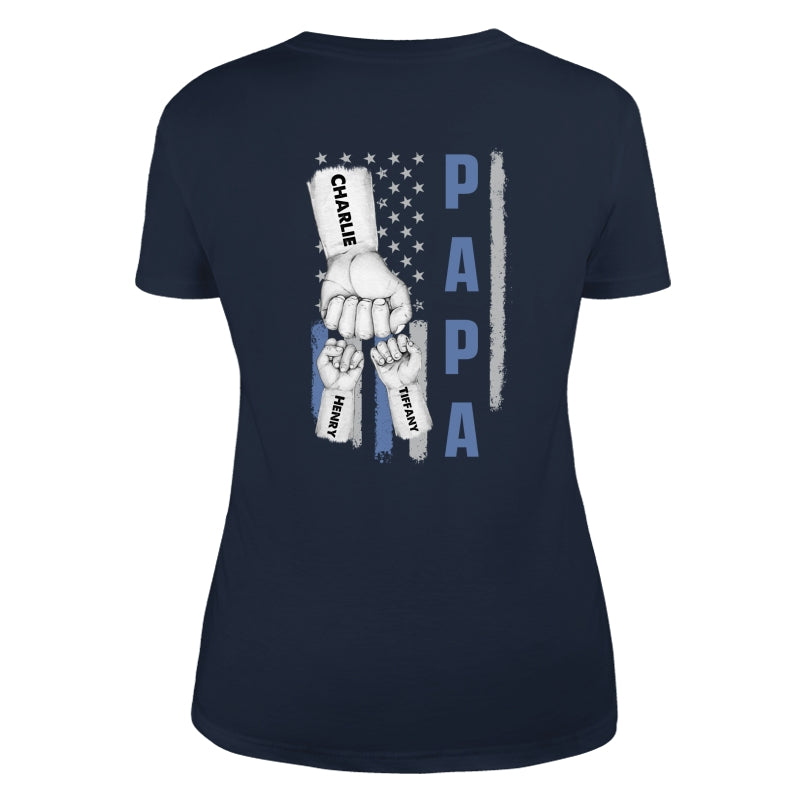 Dad Papa Grandpa Fist Bump American Flag Personalized Back Printed Shirt