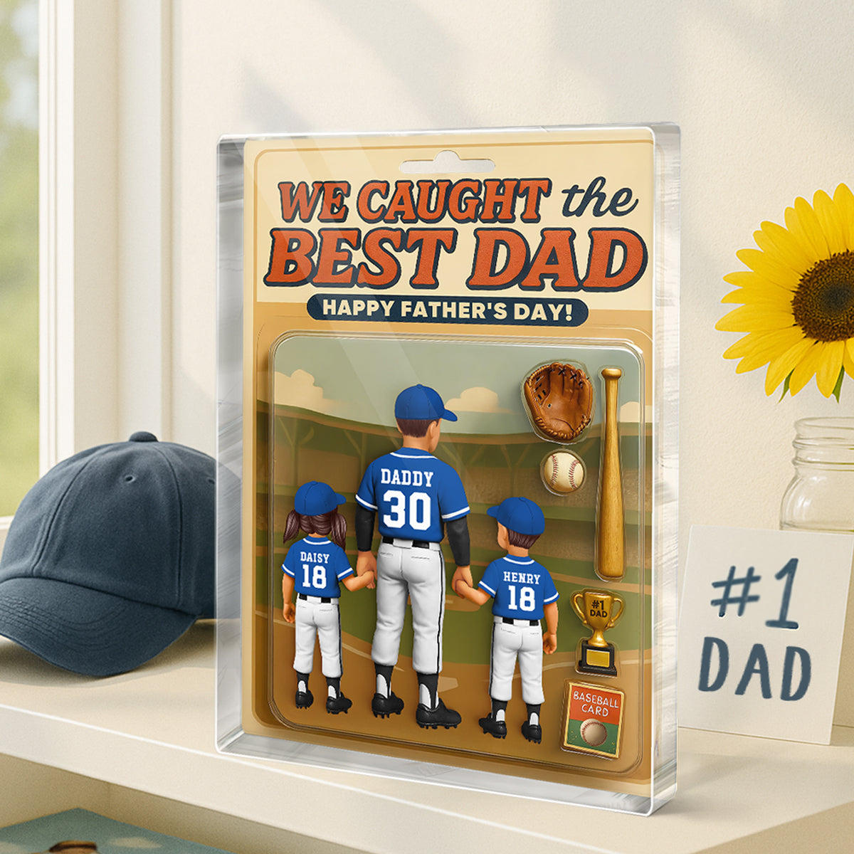 We Caught the Best Dad Baseball Custom Figure Personalized Acrylic Block Plaque, Custom Jersey,  Gift for Dad, Gift for Husband