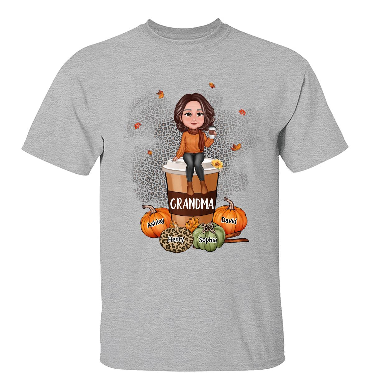 Grandma Mom Sitting On Pumpkin Spice Latte Personalized Shirt