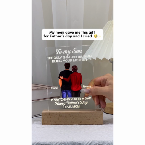 Skyline To My Son From Mom Happy Father‘s Day Back View Personalized Rectangle Acrylic LED Night Light