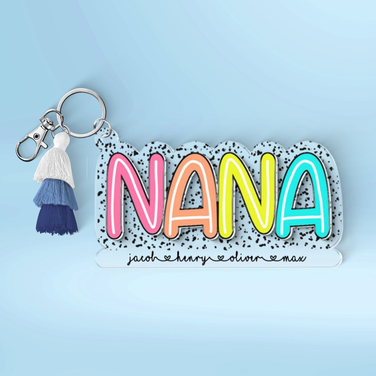Grandma Mom With Kids Names Colorful Pattern Personalized 2-Layer Acrylic Keychain