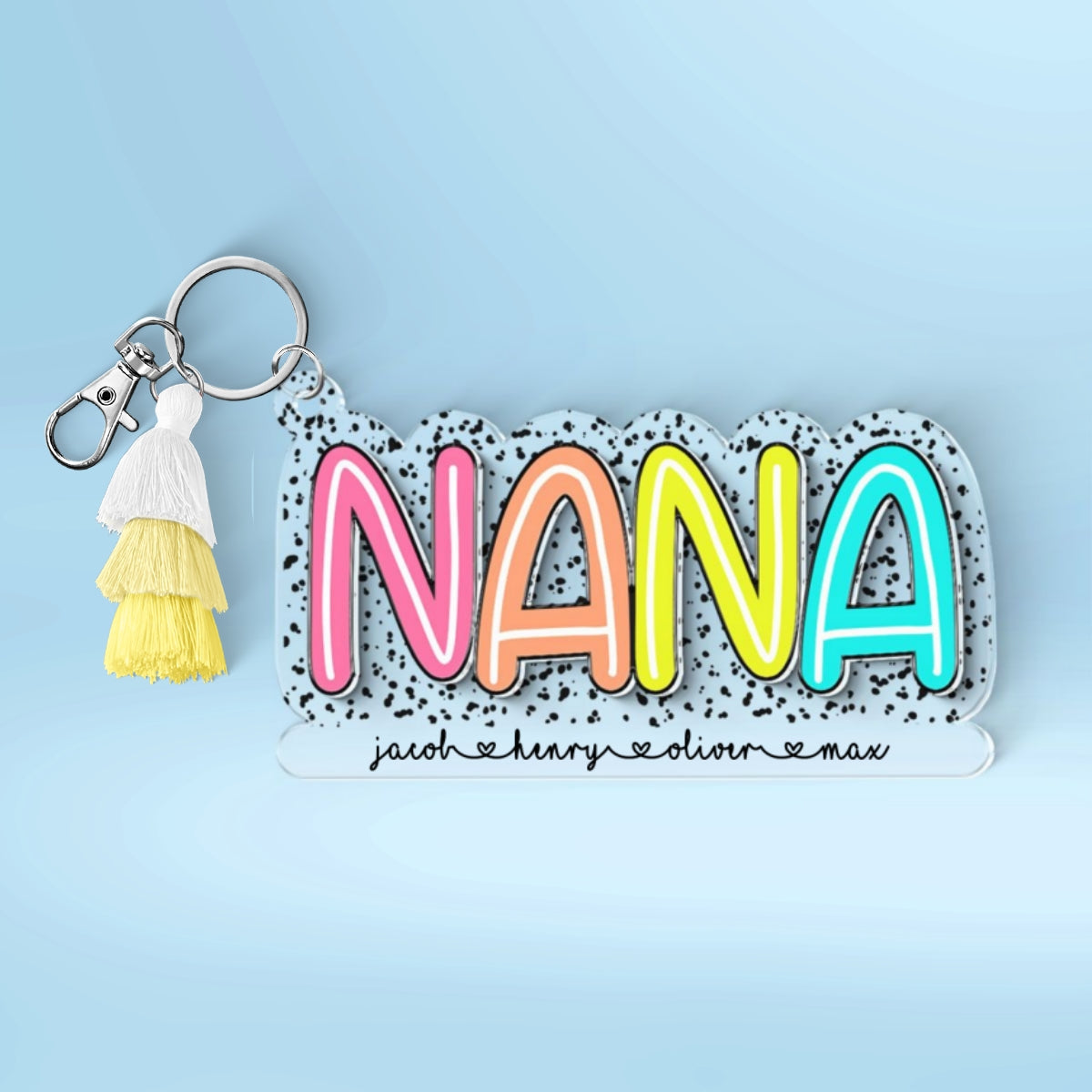 Grandma Mom With Kids Names Colorful Pattern Personalized 2-Layer Acrylic Keychain