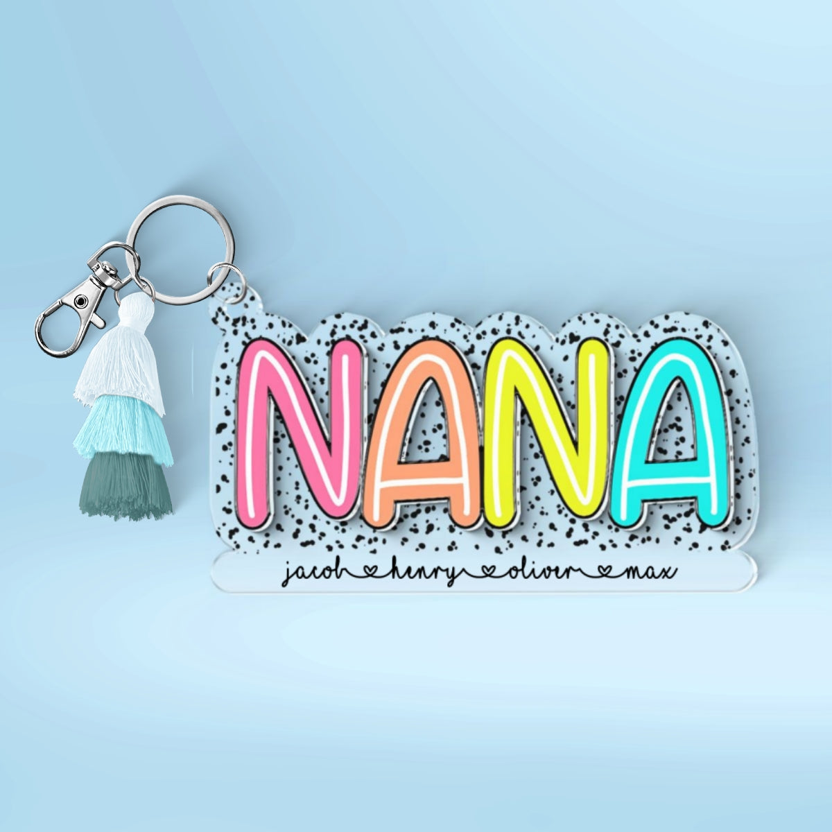 Grandma Mom With Kids Names Colorful Pattern Personalized 2-Layer Acrylic Keychain