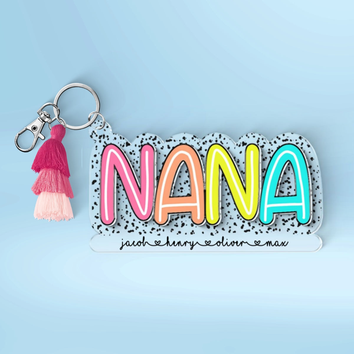 Grandma Mom With Kids Names Colorful Pattern Personalized 2-Layer Acrylic Keychain