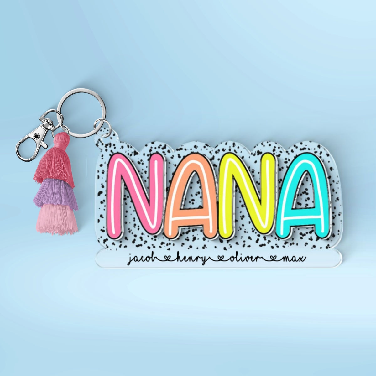 Grandma Mom With Kids Names Colorful Pattern Personalized 2-Layer Acrylic Keychain