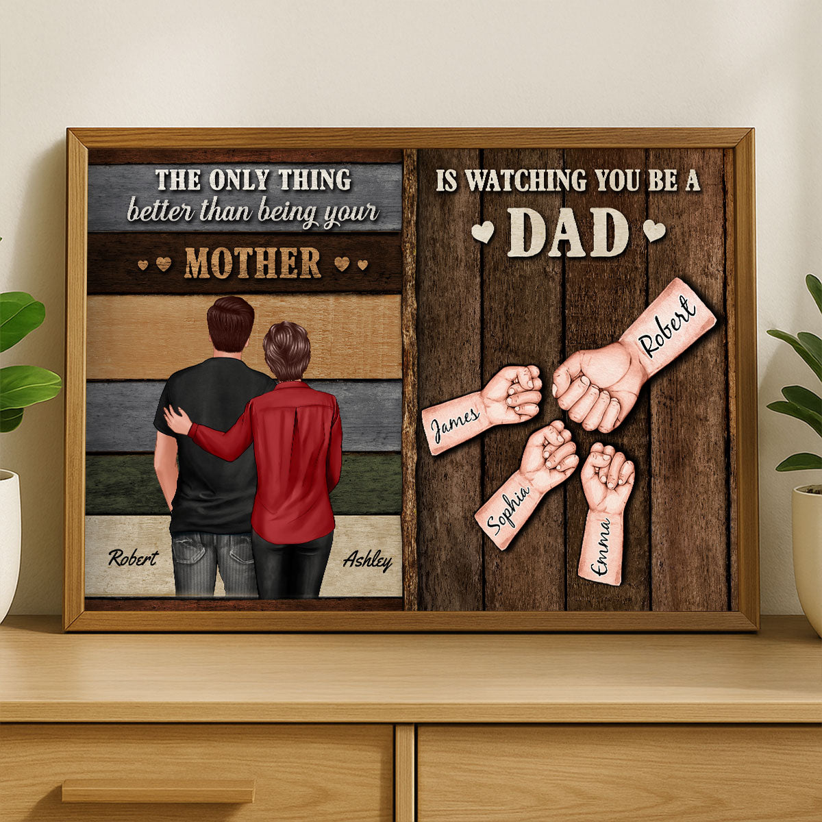 From Mom Dad To Son Watching You Be A Dad Colored Wood Pallets Fist Bumps Personalized Poster, Gift For Son