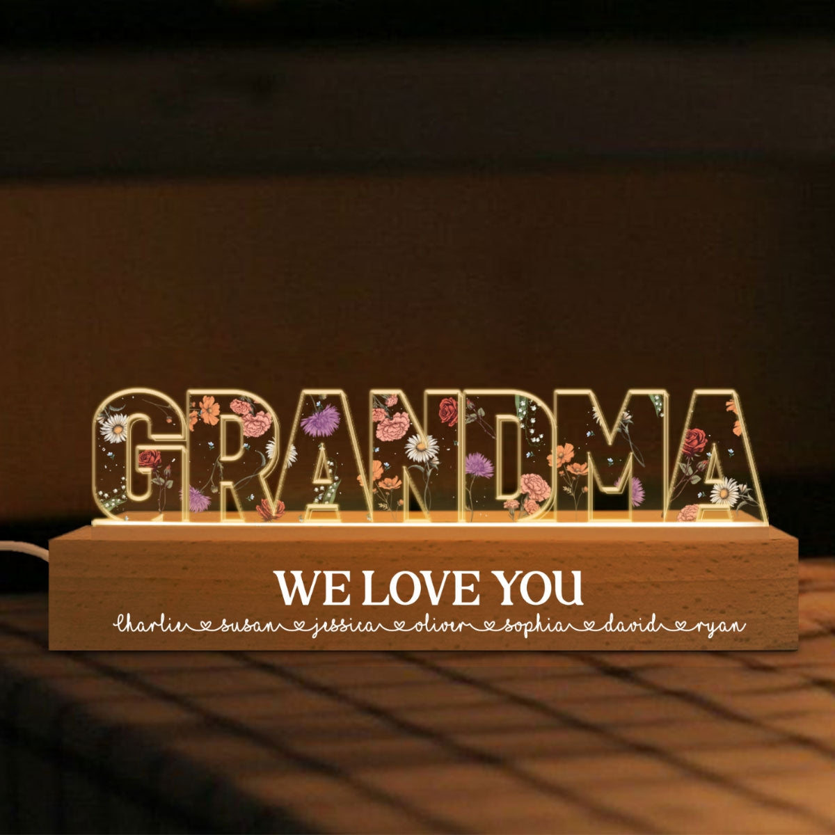 Custom Flower Printed LED Night Light, Birth Month Flower, Gift For Grandma, Gift For Mom, Gift For Mother's Day