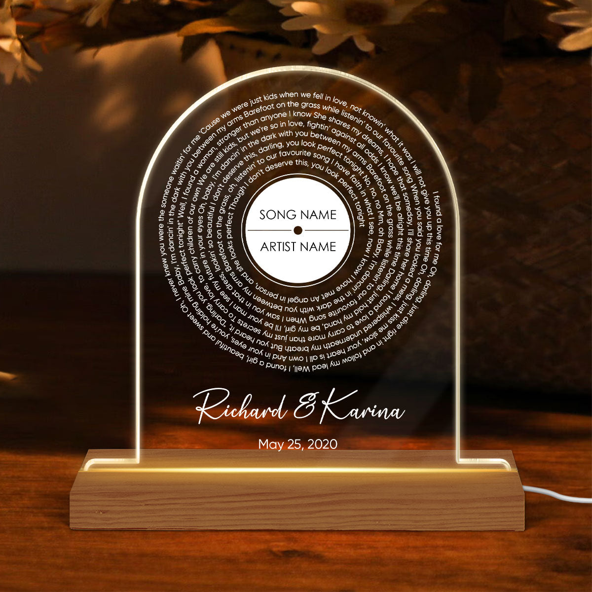 Personalized Vinyl Record Song with Lyrics on Acrylic LED Night Light,  Gift, Personalized Gift for Her, Gift for Him, Wedding Song Gift