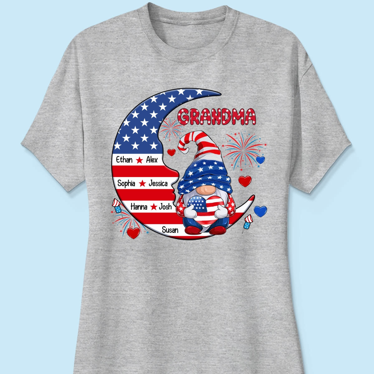American Gnome Grandma Mom Sitting On Moon Personalized Shirt