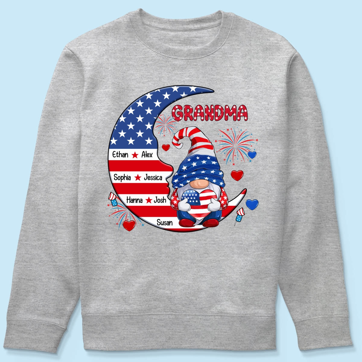 American Gnome Grandma Mom Sitting On Moon Personalized Shirt
