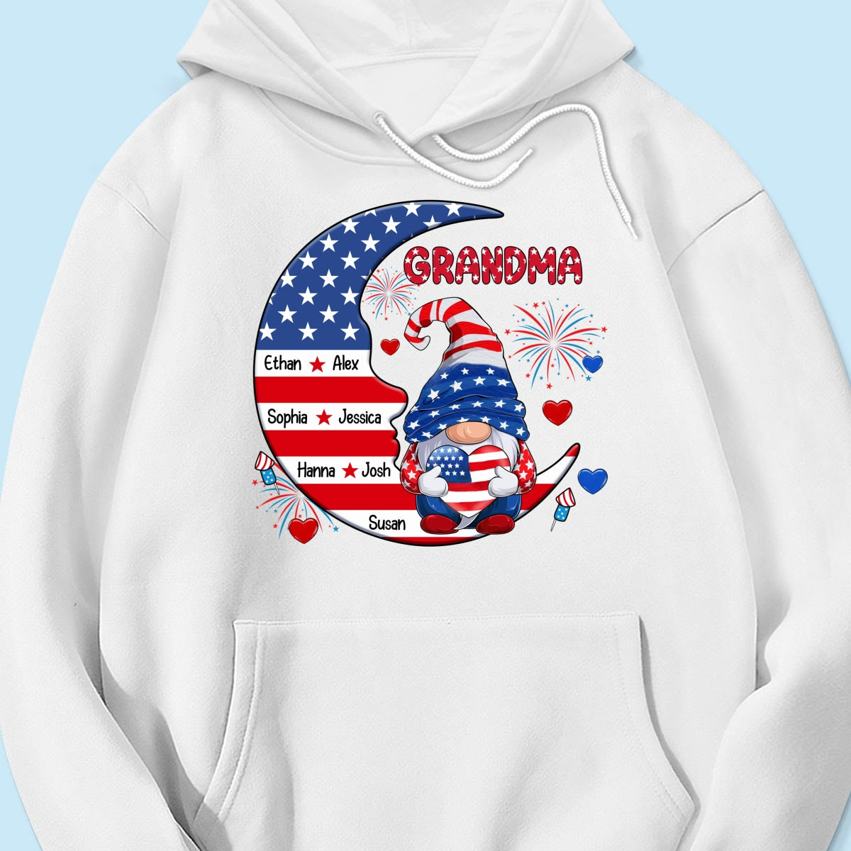 American Gnome Grandma Mom Sitting On Moon Personalized Shirt