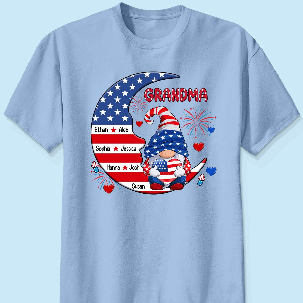 American Gnome Grandma Mom Sitting On Moon Personalized Shirt