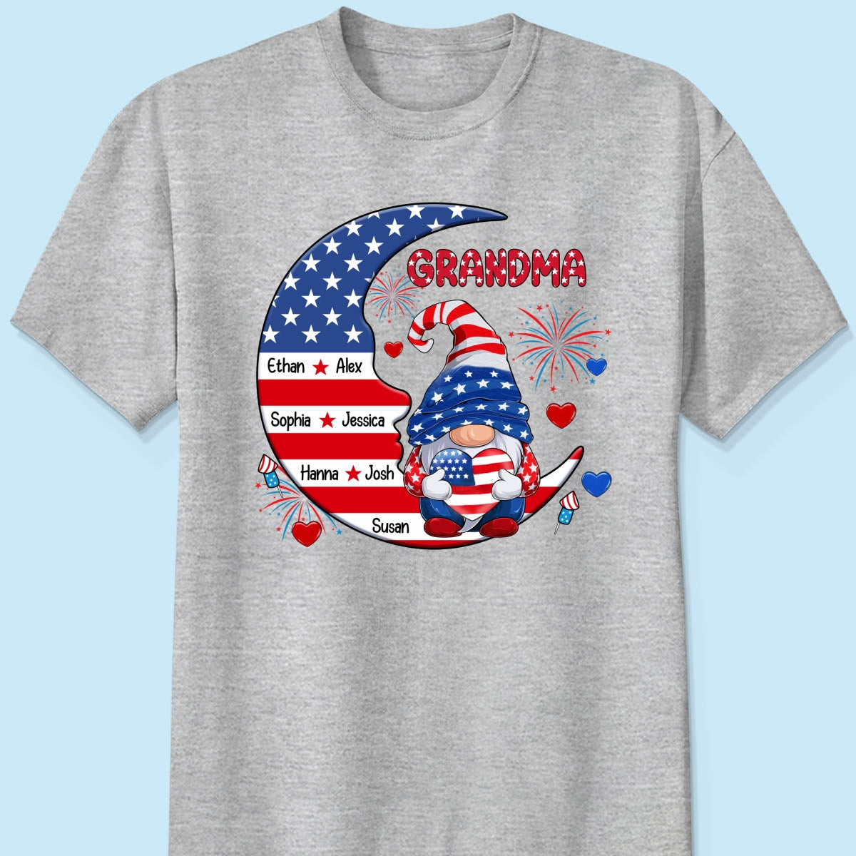 American Gnome Grandma Mom Sitting On Moon Personalized Shirt