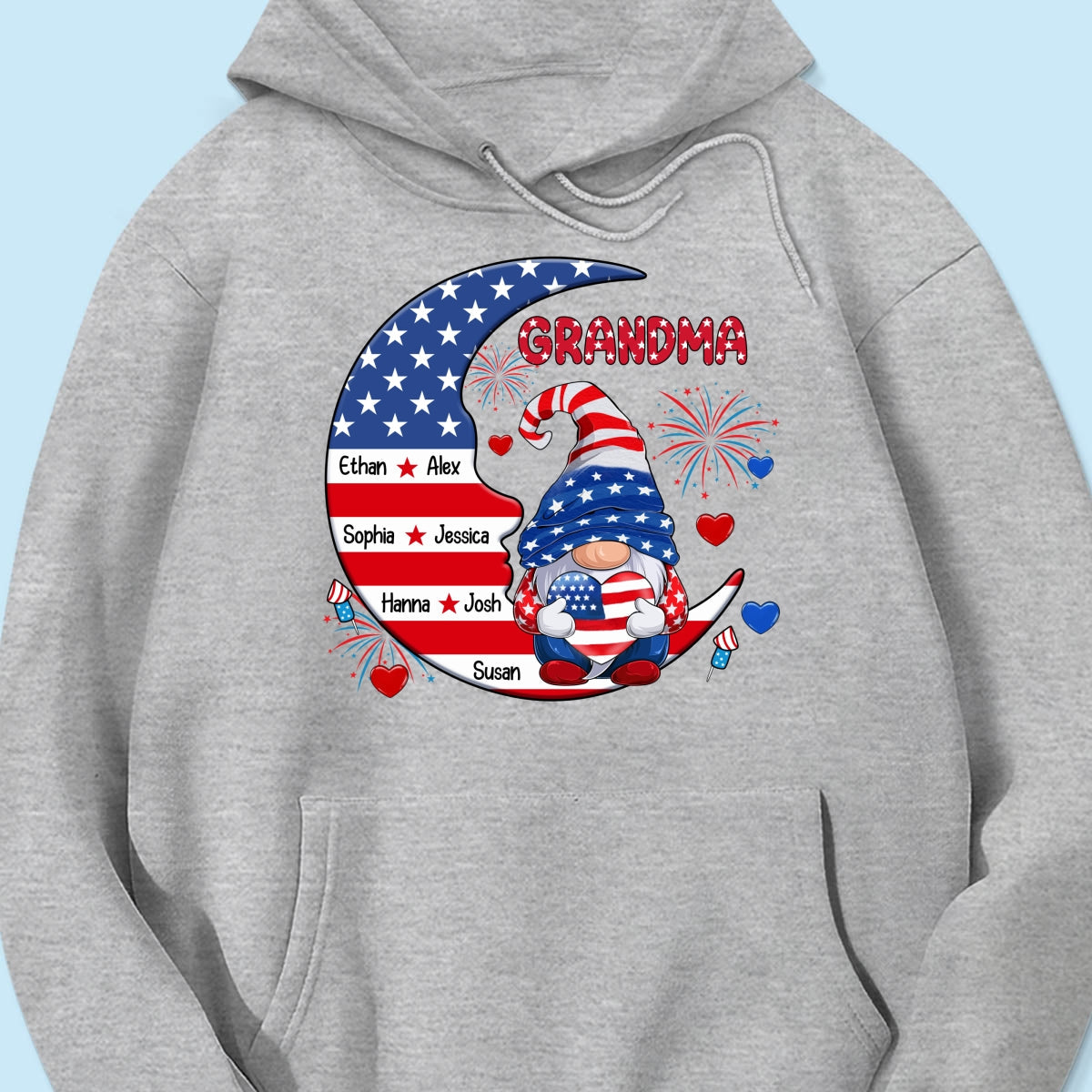 American Gnome Grandma Mom Sitting On Moon Personalized Shirt