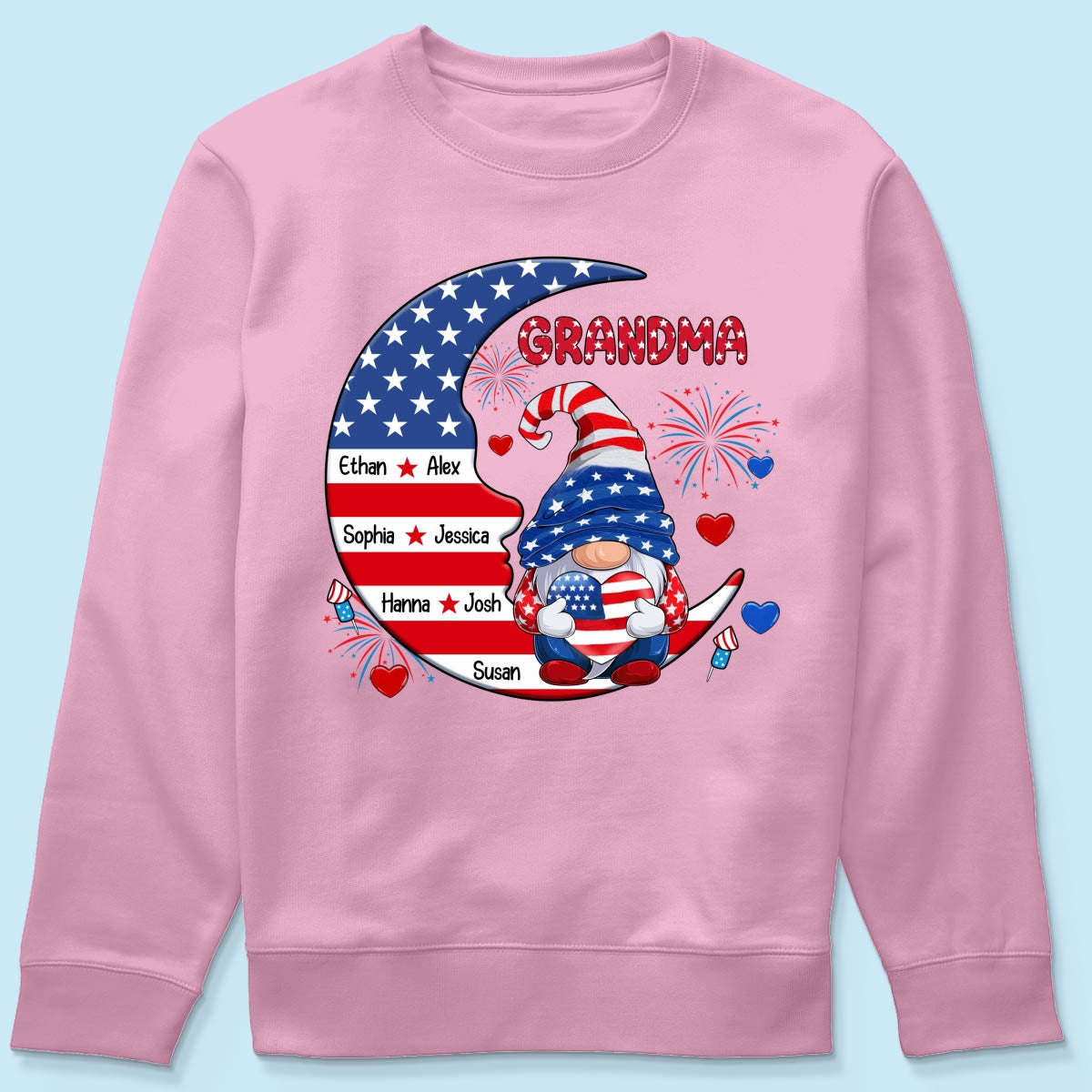 American Gnome Grandma Mom Sitting On Moon Personalized Shirt