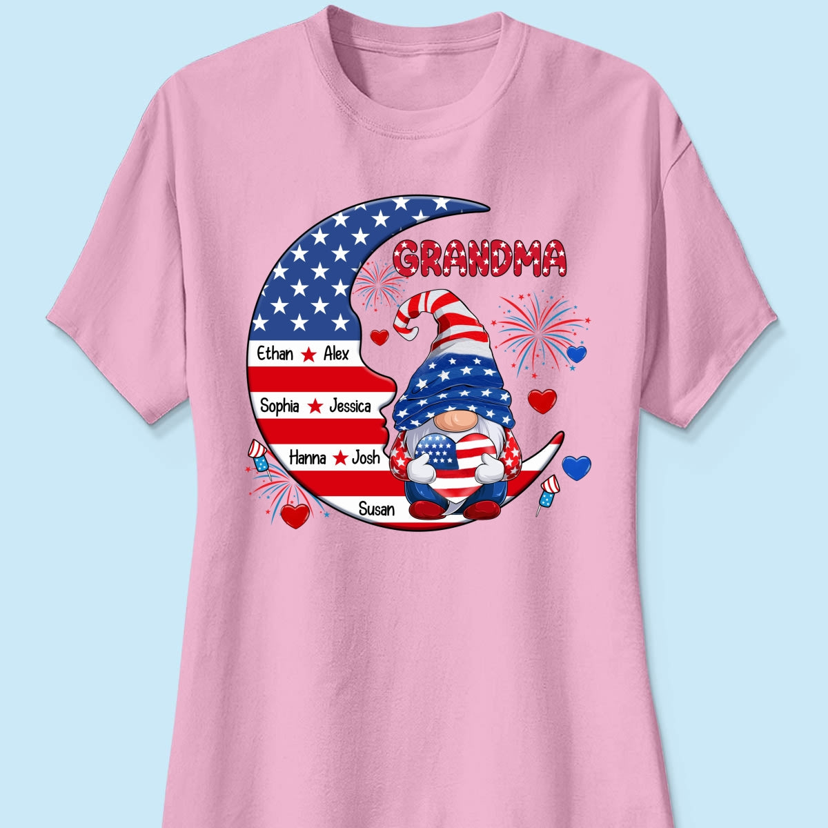 American Gnome Grandma Mom Sitting On Moon Personalized Shirt