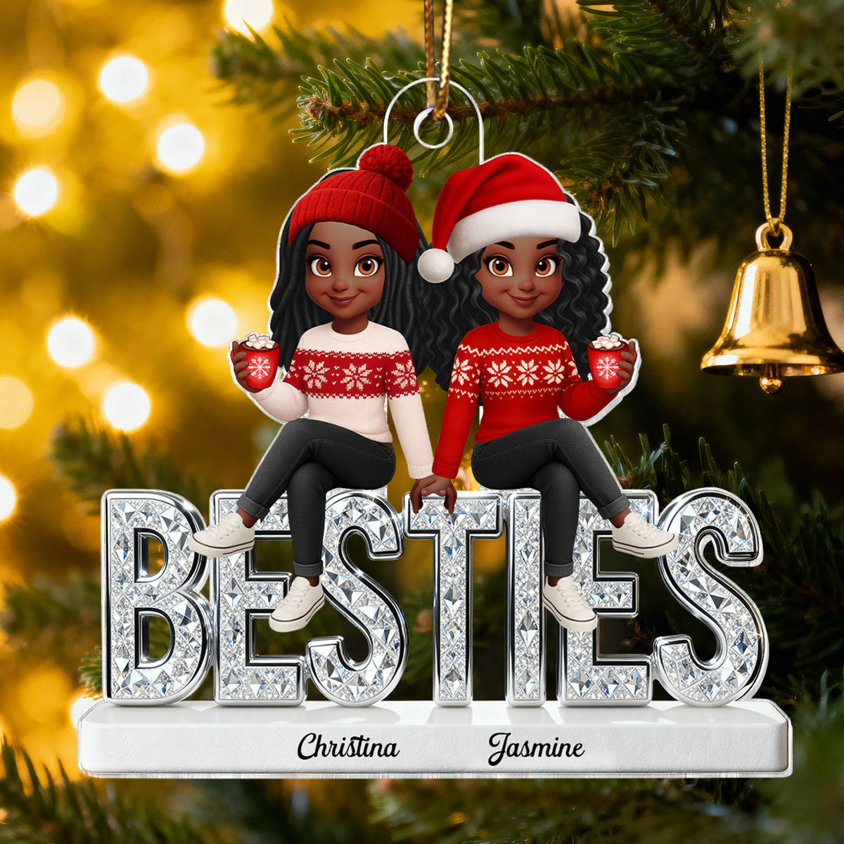 [BUY 2 GET 1 FREE] 3D Shinning Effect Besties Christmas - Personalized Acrylic Ornament - Gift For Best Friends