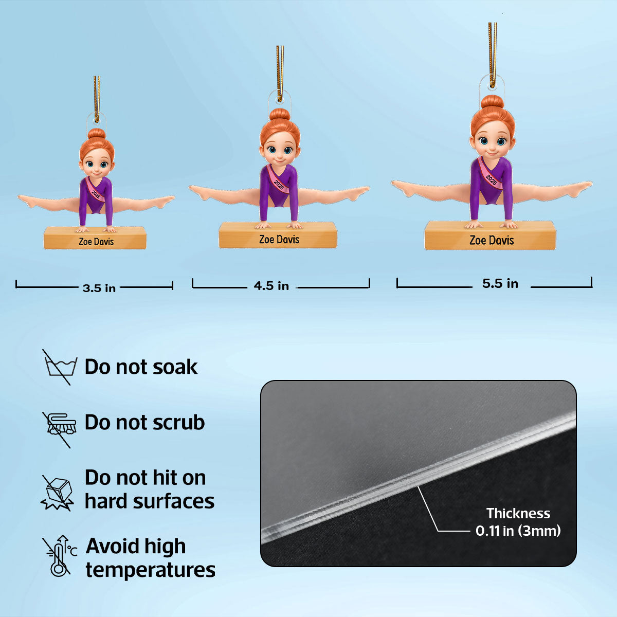 3D Effect Gymnastic Girl Straddle Split Pose - Personalized Acrylic Ornament - Gymnast Gift For Daughter, Granddaughter